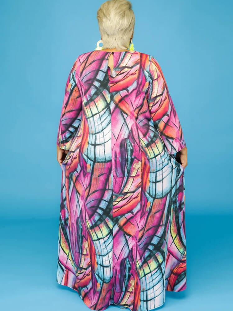 Plus Size Long Sleeve Printed Maxi Dresses