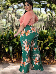 Plus Size Two Piece Crop Top Long Pants Outfits