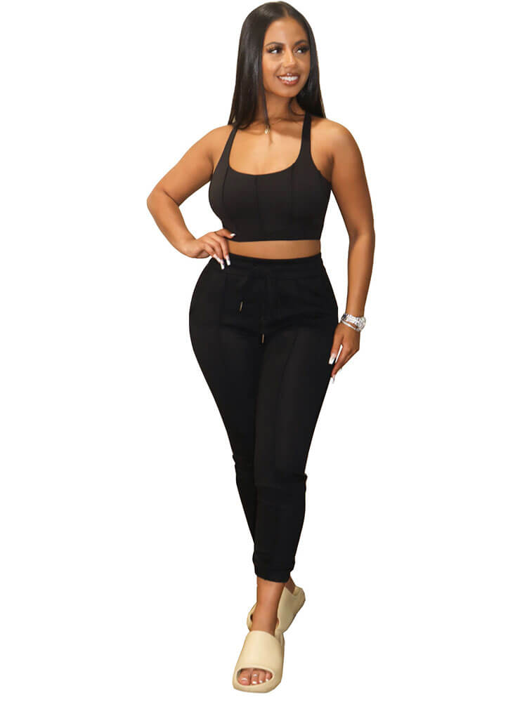 Racerback Crop Top & Drawstring Long Pants