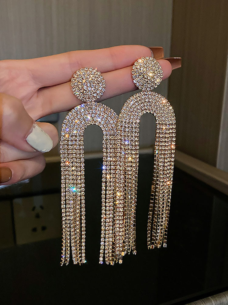 Rhinestone Butterfly Heart Tassel Earrings