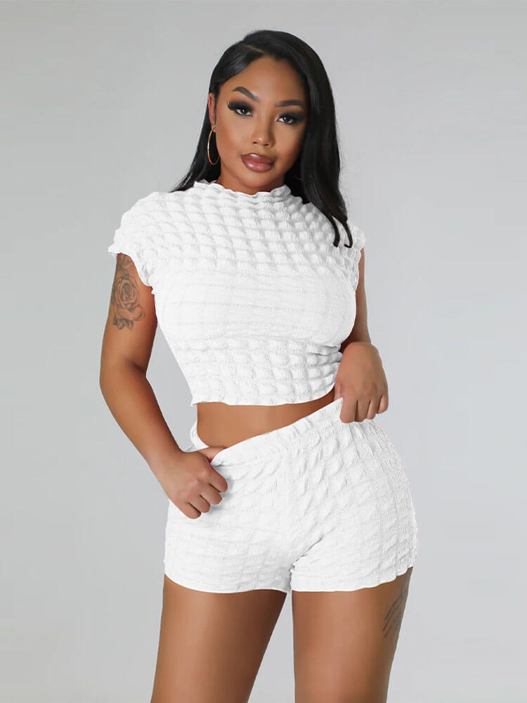 Ruched Short Sleeve Crop Top Bodycon Shorts Set