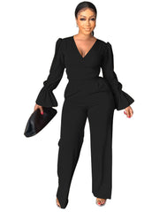 Tow Piece V Neck  Flare Sleeve & Long Pant