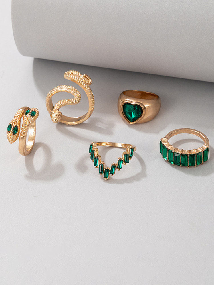 Serpent Imitation Emeralds and Diamonds Ring Sets