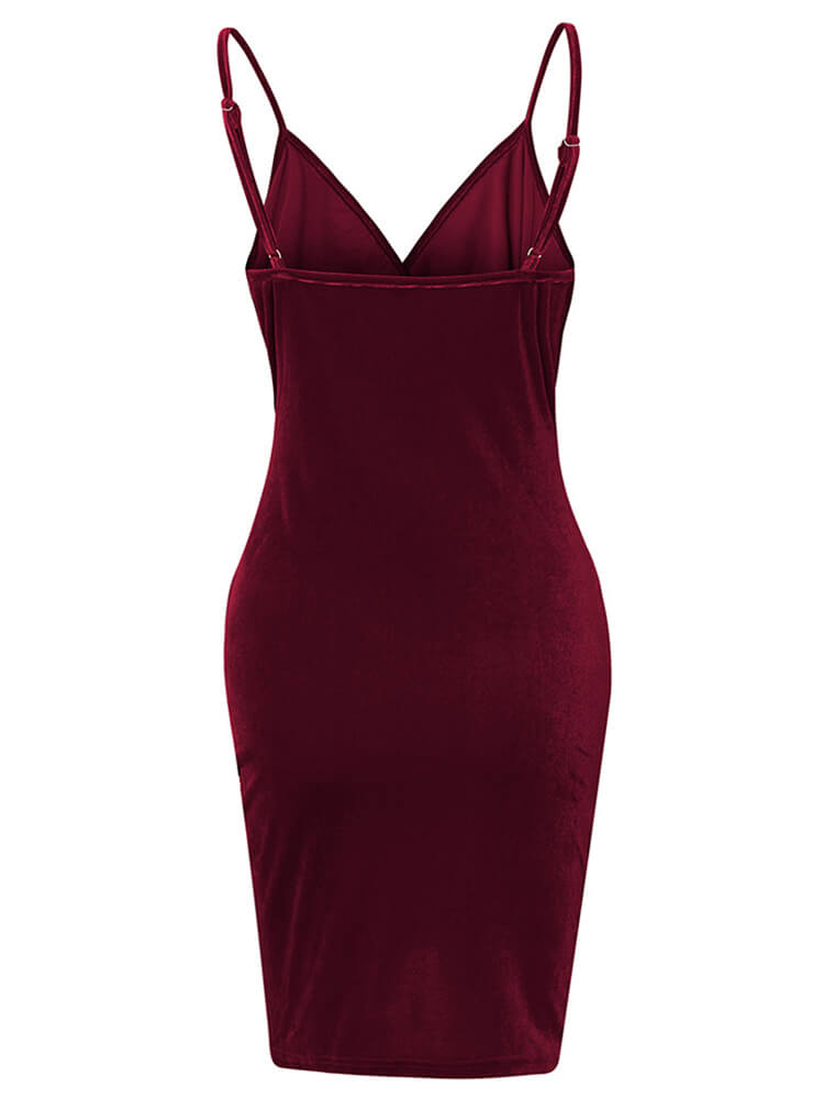 Velvet Spaghetti Strap Ruched Bodycon Mini Dresses