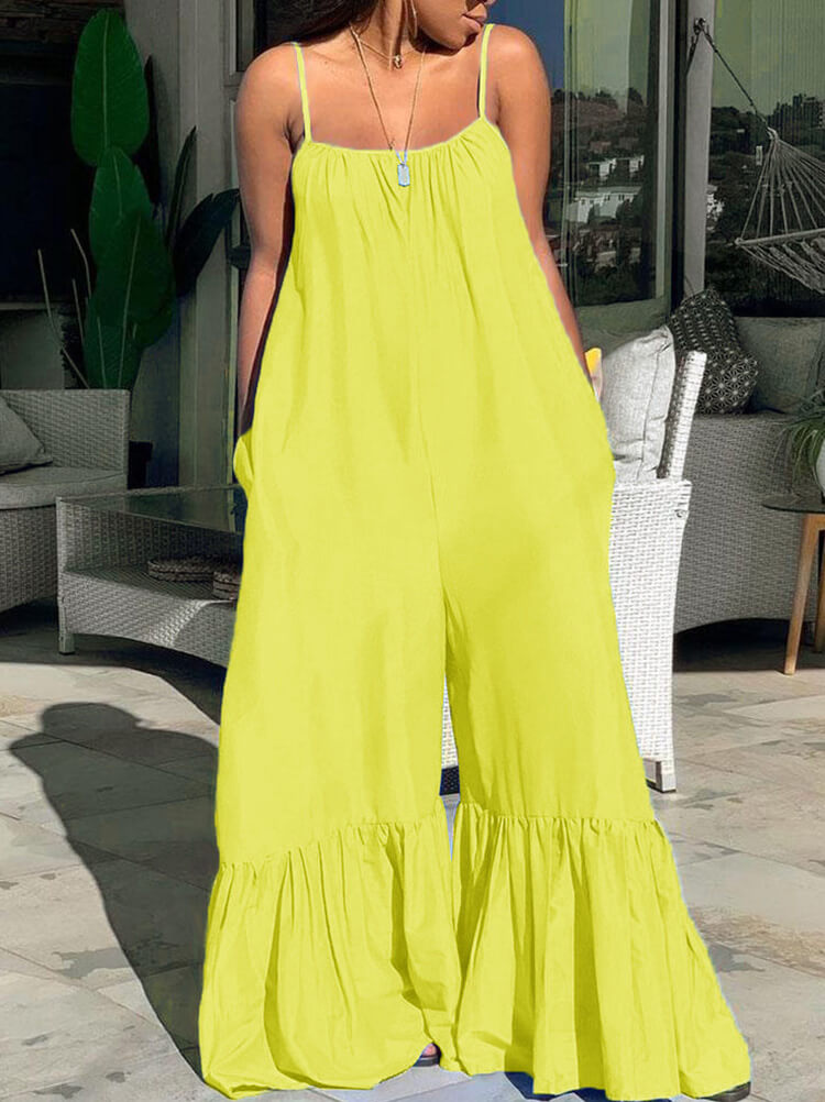 Spaghetti Strap Sleeveless Wide Leg Jumpsuit