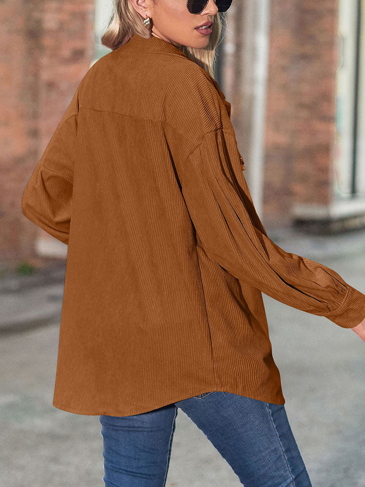 Lantern Sleeve Button Down Shirt Jacket