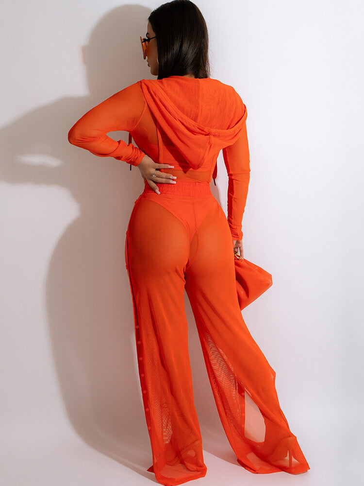 Three Piece Mesh Long Sleeve Pant Suits