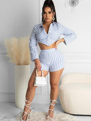 Two Piece Striped Print Shirt & Shorts