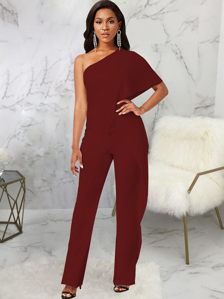 One Shoulder Strapless Asymmetric Elegant Jumpsuits