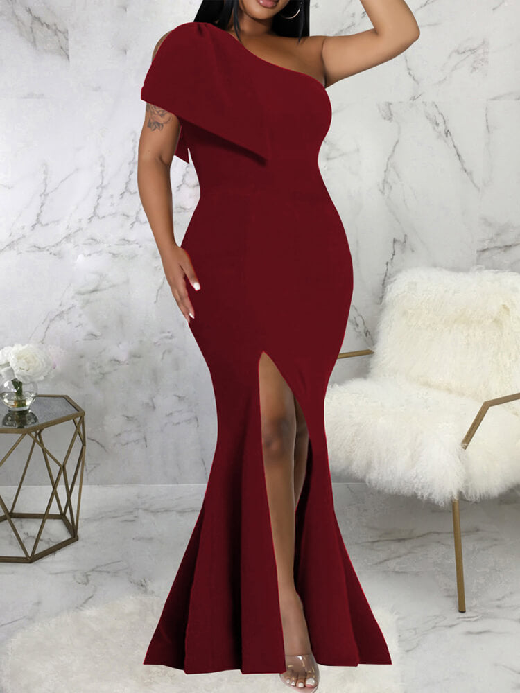 Satin One Shoulder High Slit Maxi Dress for Formal Occasions main image 1