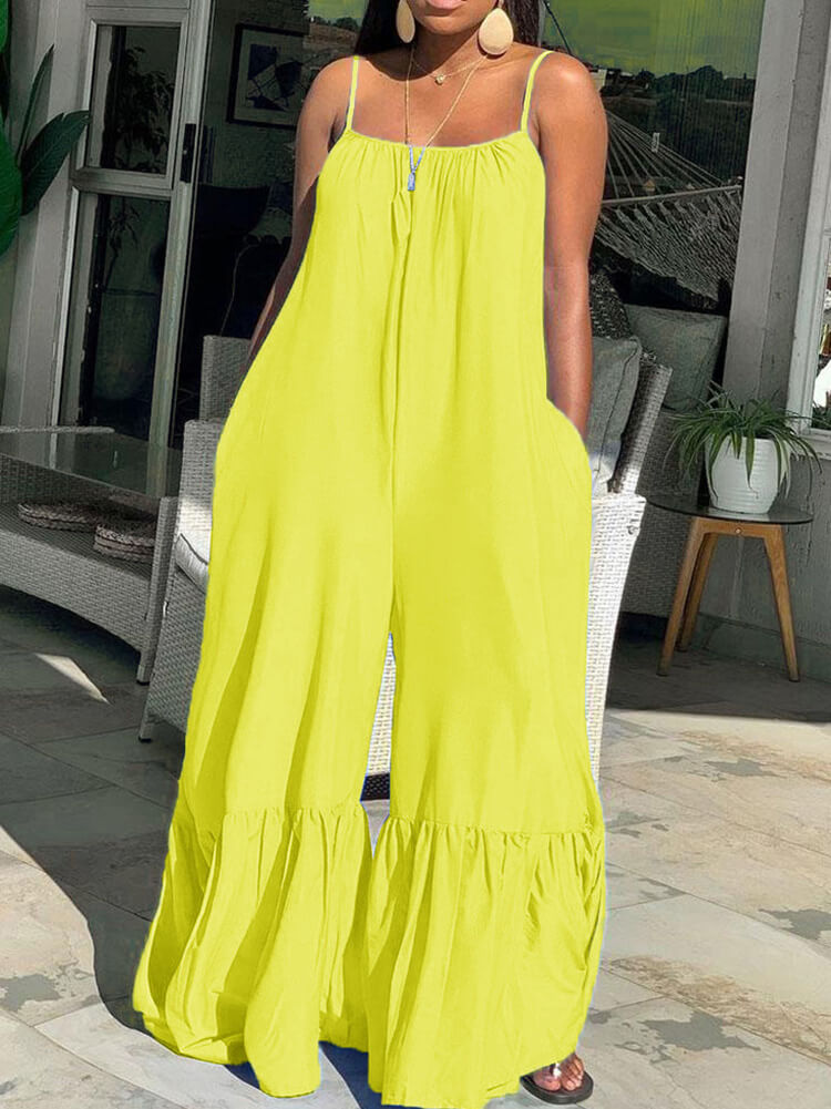 Spaghetti Strap Sleeveless Wide Leg Jumpsuit