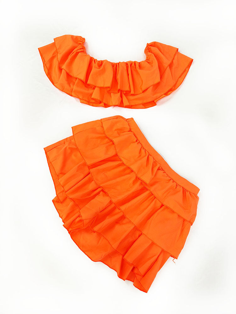 Ruffled Edge Bandeau Crop Top Shorts Set