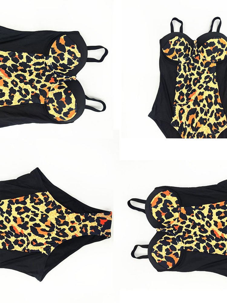 Plus Size Sleeveless Leopard Print Swimsuits