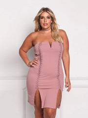 Slit Fitted Strapless Dress