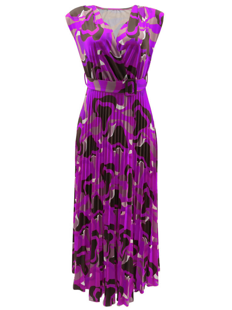 Sleeveless Printed Pleated Bodycon Maxi Dresses