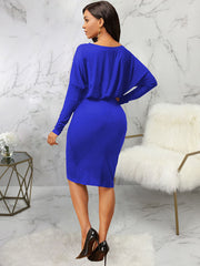 Ruched One Shoulder Long Sleeve Midi Dresses