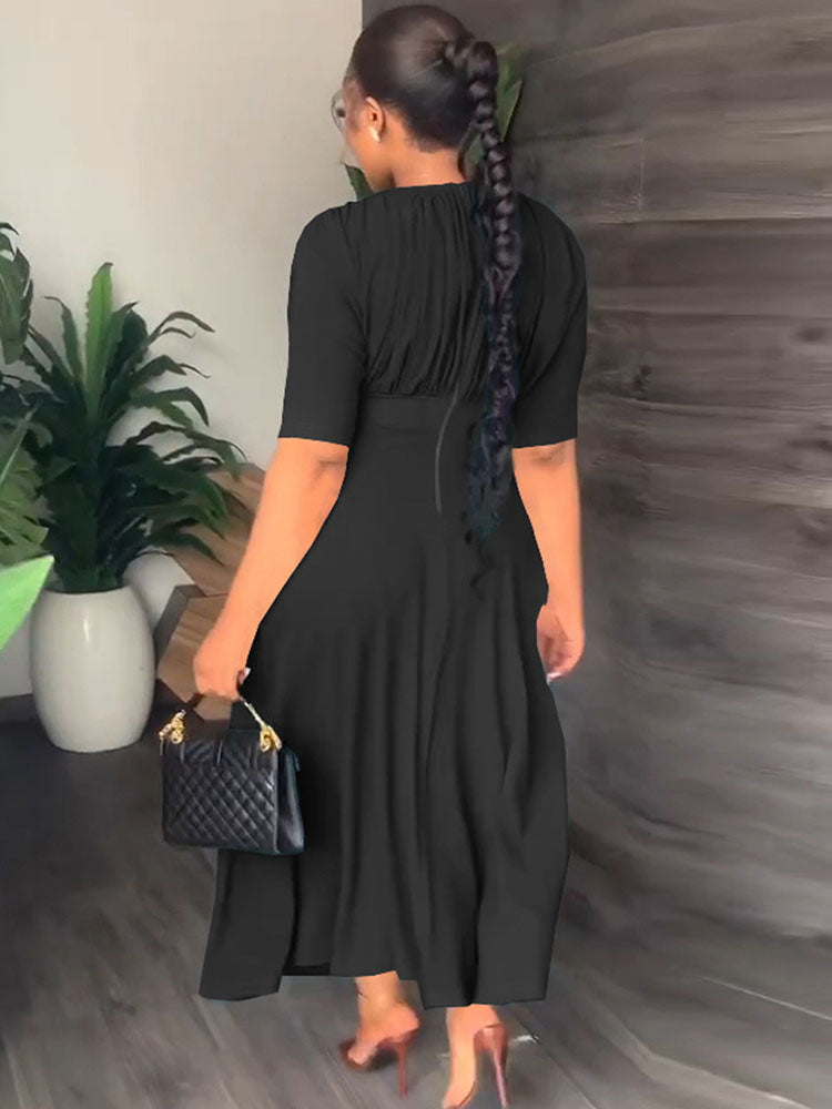 Short Sleeves Ruched High Waist Maxi Dresses