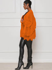 Knit Long Sleeve Tassel Ribbed Cardigan