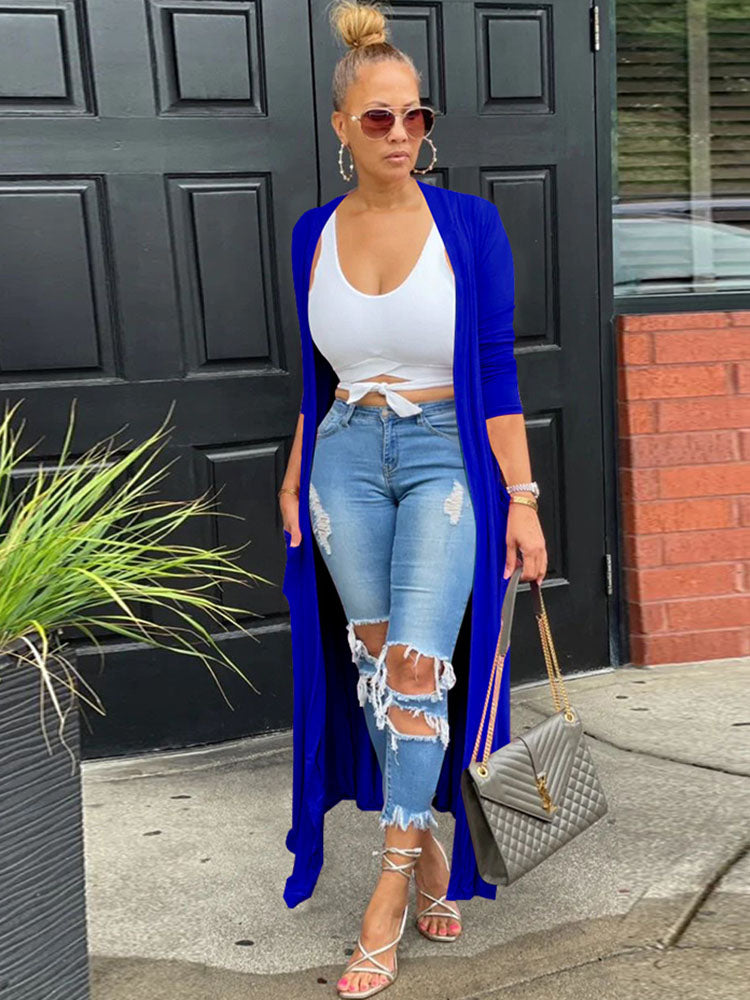 Relaxed-Fit Solid-Color Long-Sleeve Cardigan