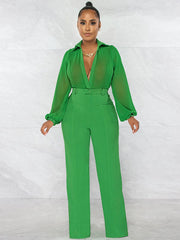 Chiffon Long Sleeves Mesh Jumpsuits