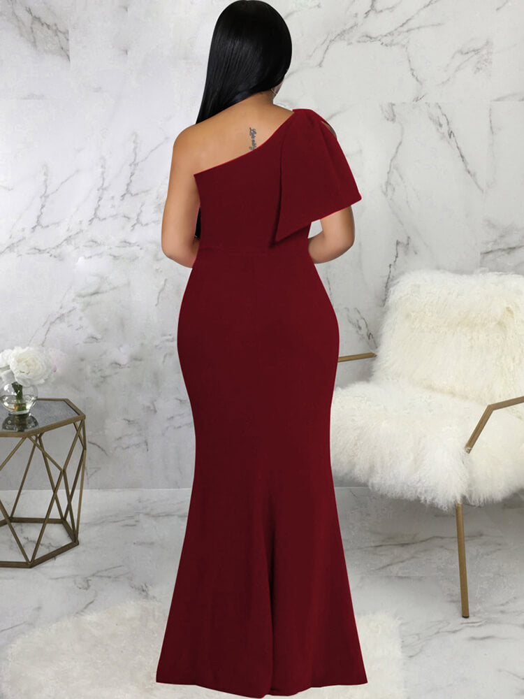 One Shoulder High Slit Maxi Dresses