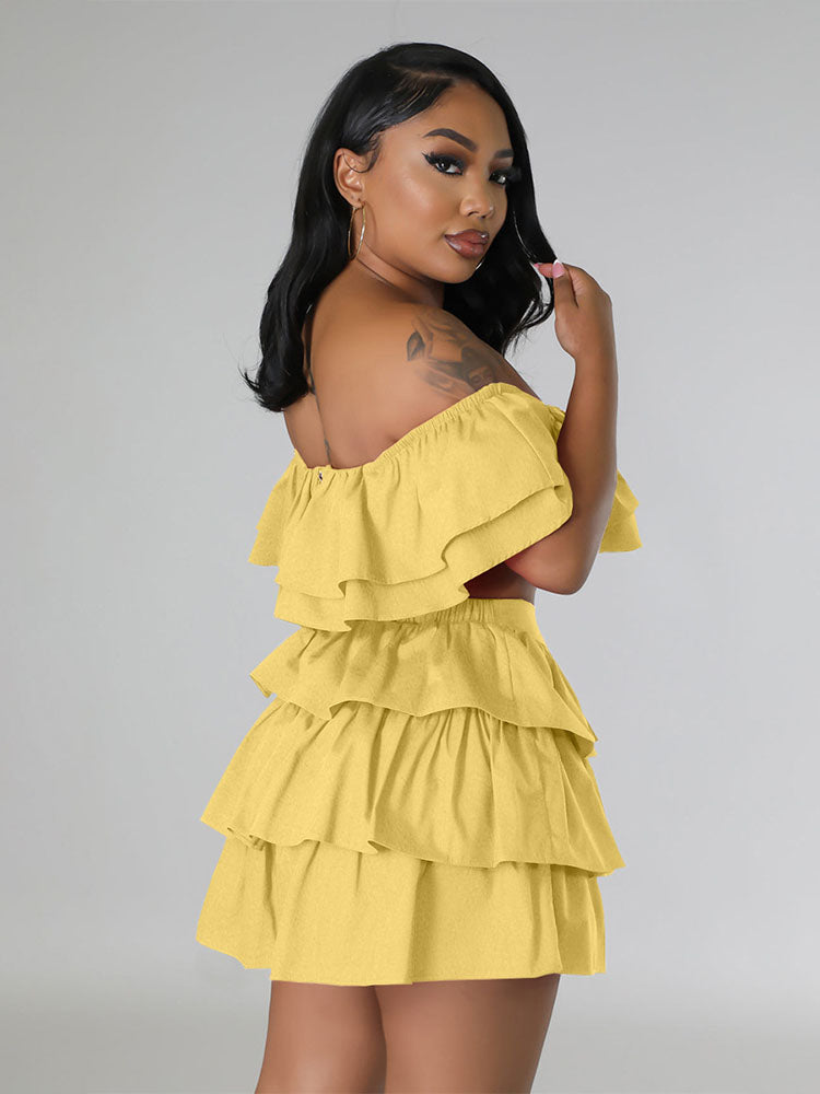 Ruffled Edge Bandeau Crop Top Shorts Set