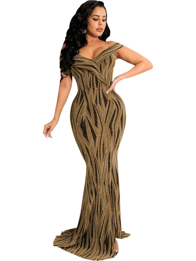 Off Shoulder Sleeveless V Neck Bodycon Maxi Dresses