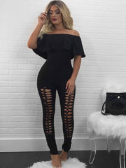 Off Shoulder Ruffle Hollow Out Rompers