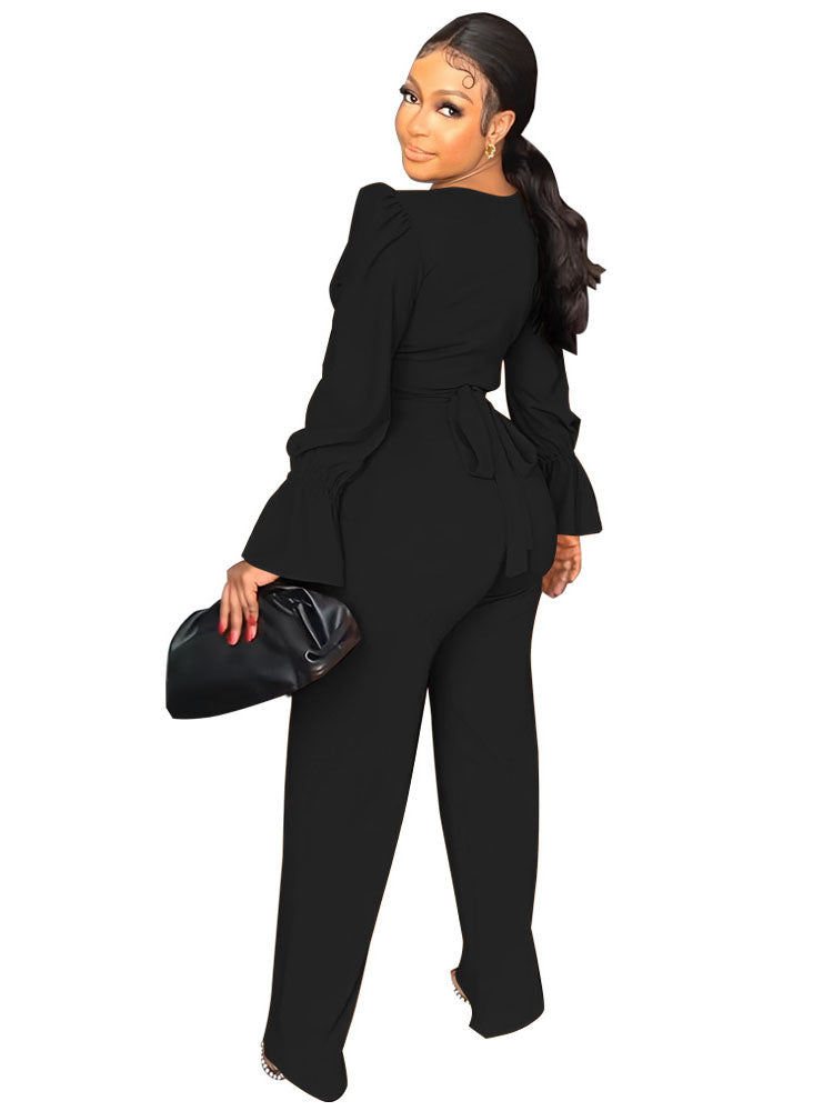 Tow Piece V Neck  Flare Sleeve & Long Pant