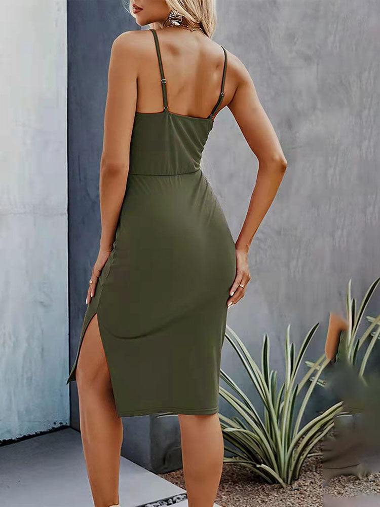 Cut Out Slit Backless Midi Dresses