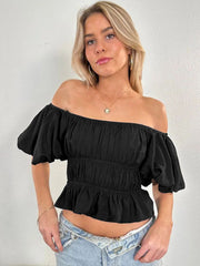 Square Neck Ruffle Ruched Crop Top