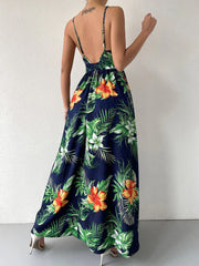 Spaghetti Strap Leaf Print Maxi Dresses