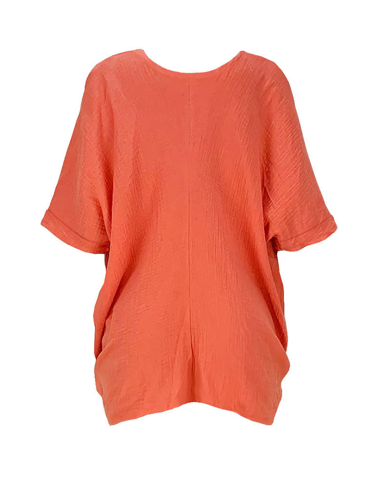 Short Sleeve V Neck Twist Front Top