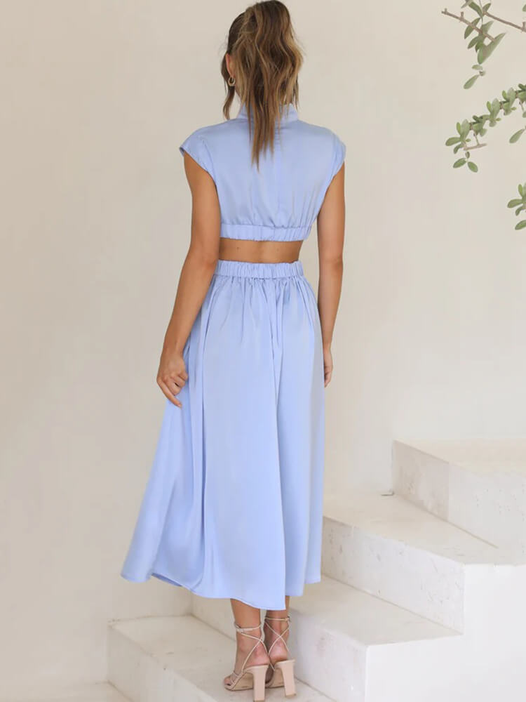 Crew Neck Cut Out Bodycon Maxi Dress
