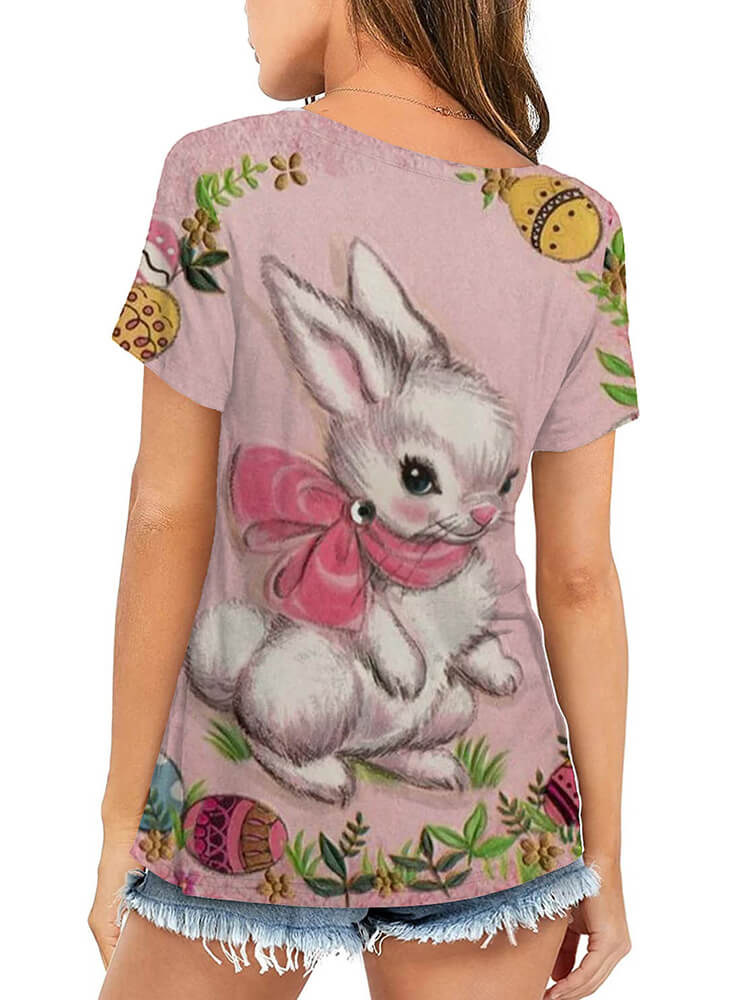 Plus Size Easter Short Sleeve Bunny Print T-shirt