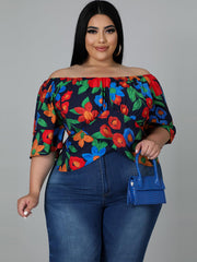 Plus Size Short Sleeve Floral Print Crop Top