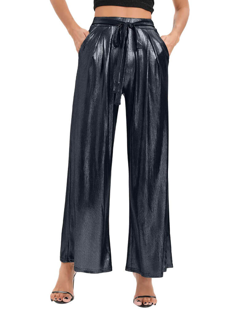 Tie Up Bronzing Wide Leg Long Pants