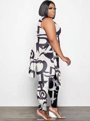 Plus Size Two Piece Figure Print Pant Suits