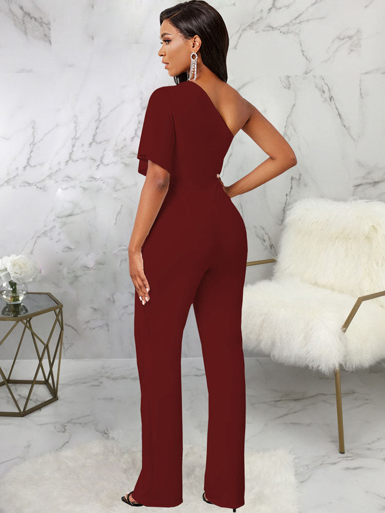 One Shoulder Strapless Asymmetric Elegant Jumpsuits