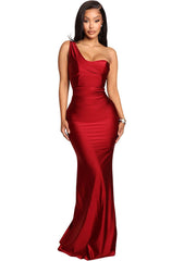 One Shoulder Sleeveless Ruched Bodycon Maxi Dresses