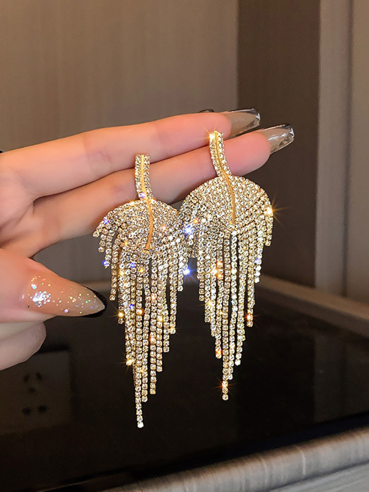 Rhinestone Butterfly Heart Tassel Earrings