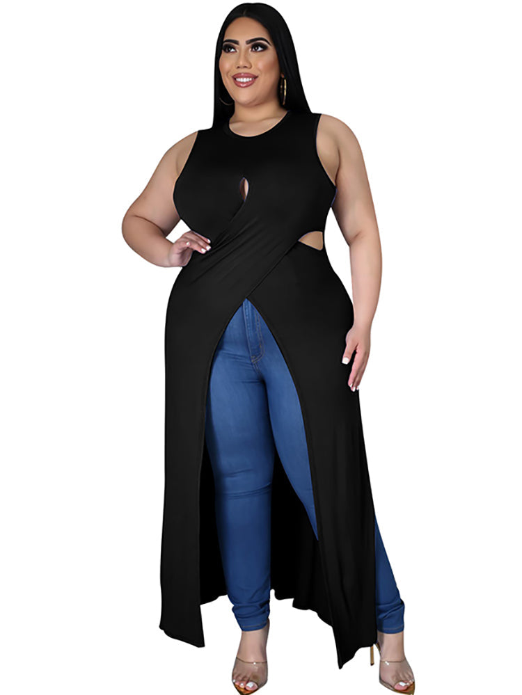 Plus Size Sleeveless Cut Out Split Long Tops