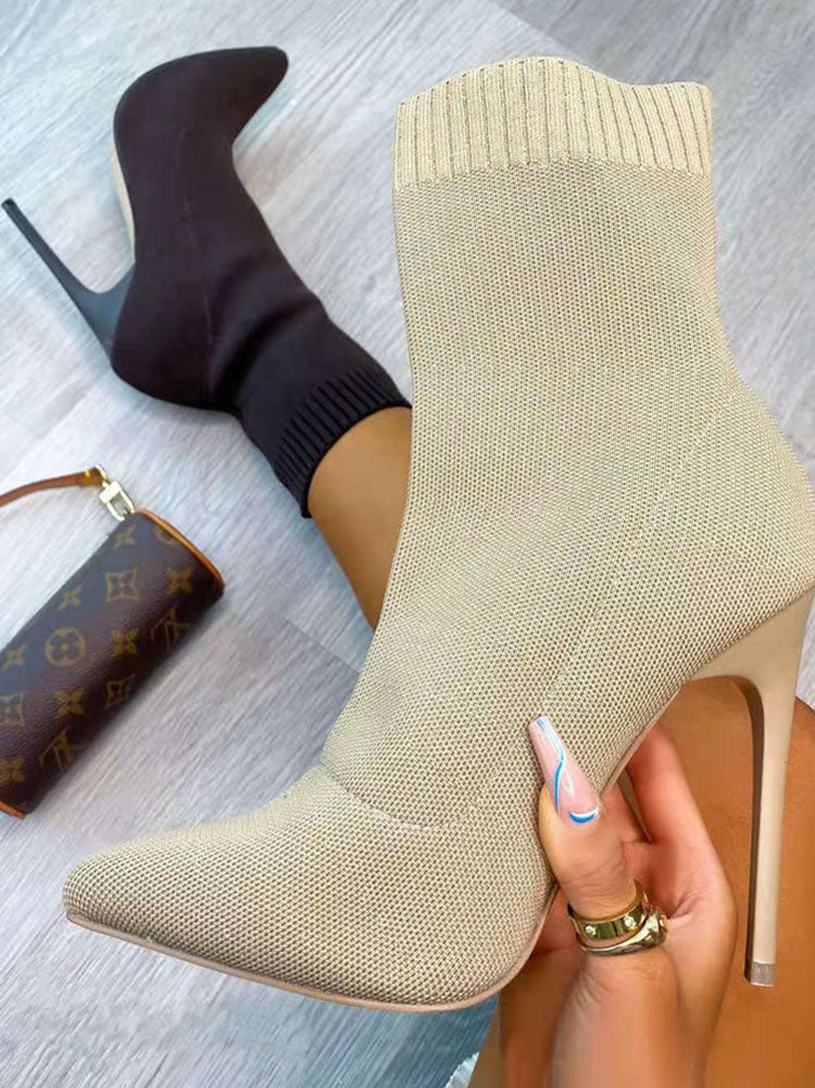 Ribbed Knit Solid Color Anklet Boots