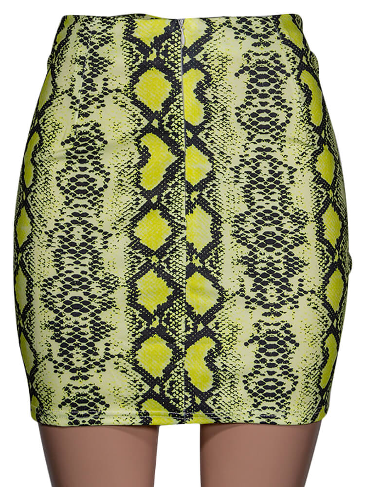 High Waist Snake Print Bodycon Mini Skirts