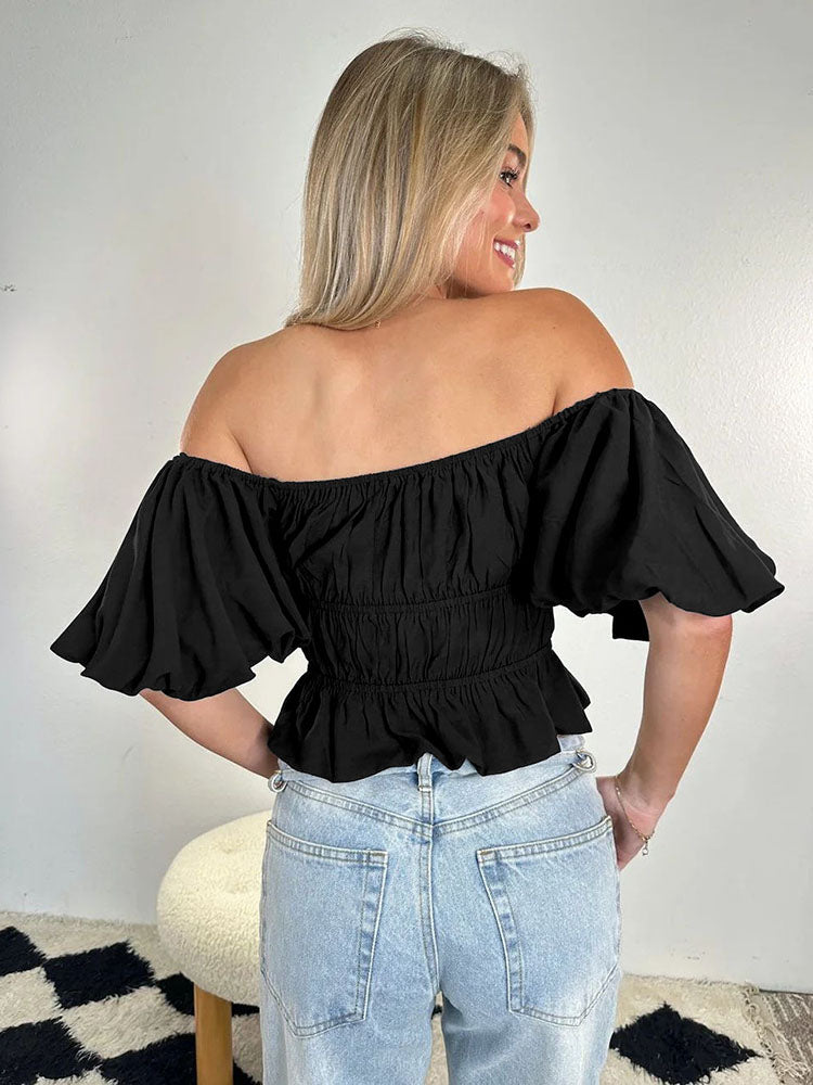 Square Neck Ruffle Ruched Crop Top