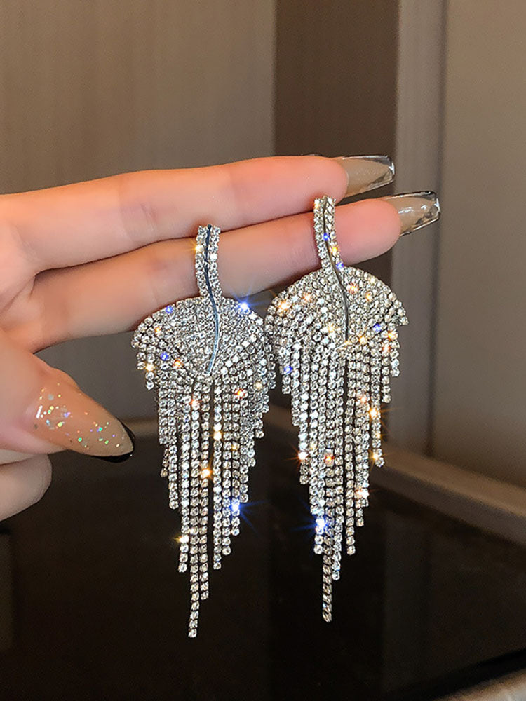 Rhinestone Butterfly Heart Tassel Earrings