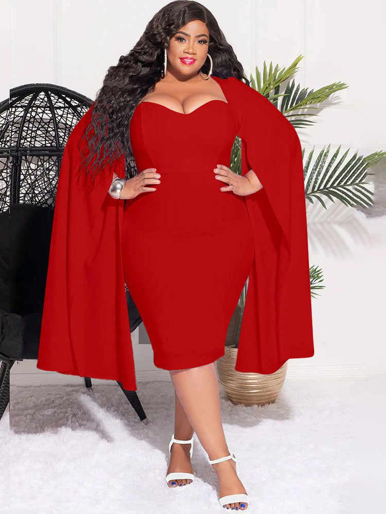 Plus Size Split Sleeves High Waist Midi Dresses