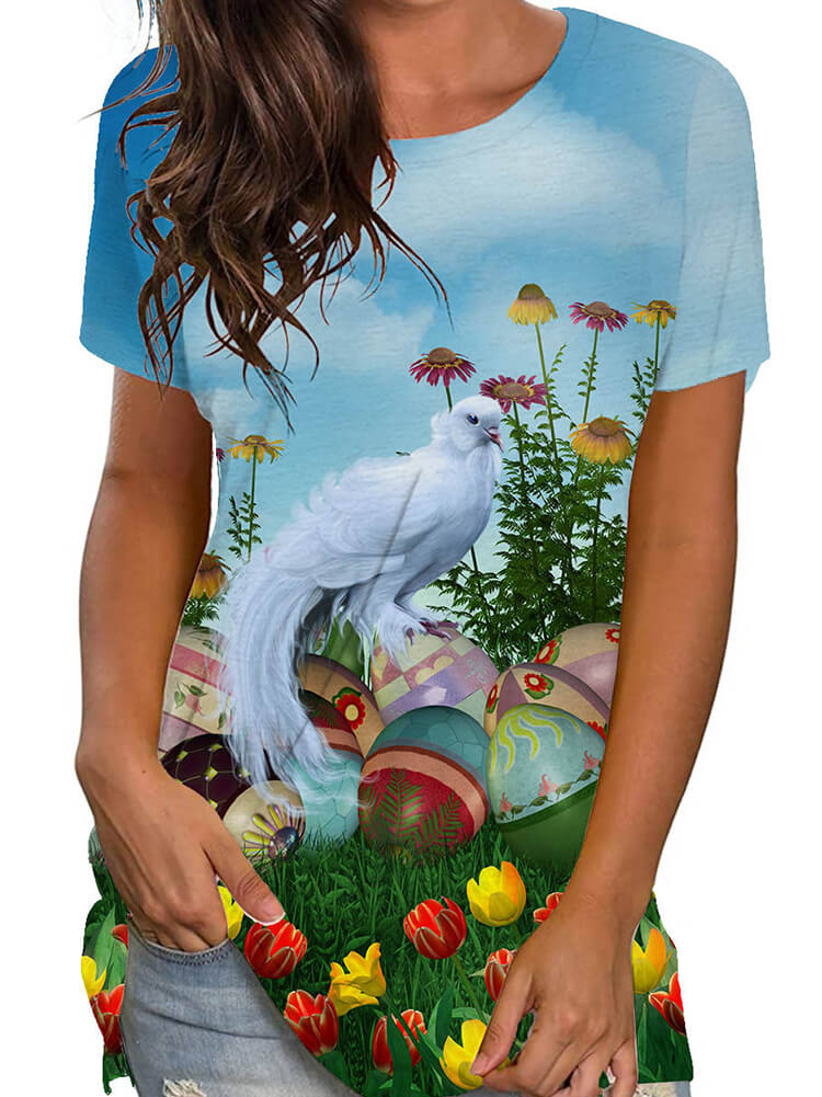 Plus Size Easter Short Sleeve Bunny Print T-shirt