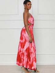 One Shouler Tie Dye Ruched Midi Dresses