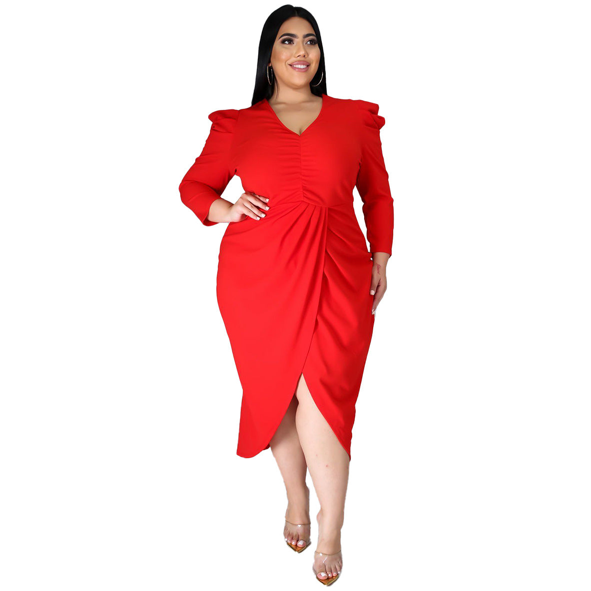 Puff Sleeve Bodycon Midi Dress